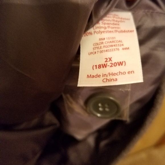 Faded Glory Gray Coat Zipper Front 2x - Picture 3 of 3